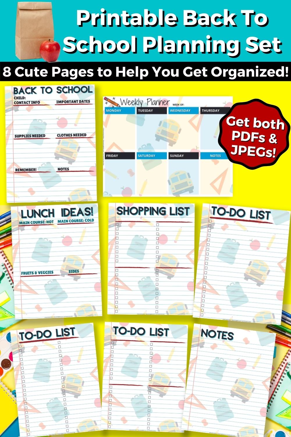 Printable Back to School Planning Set (8 Pages) - For Instant Download
