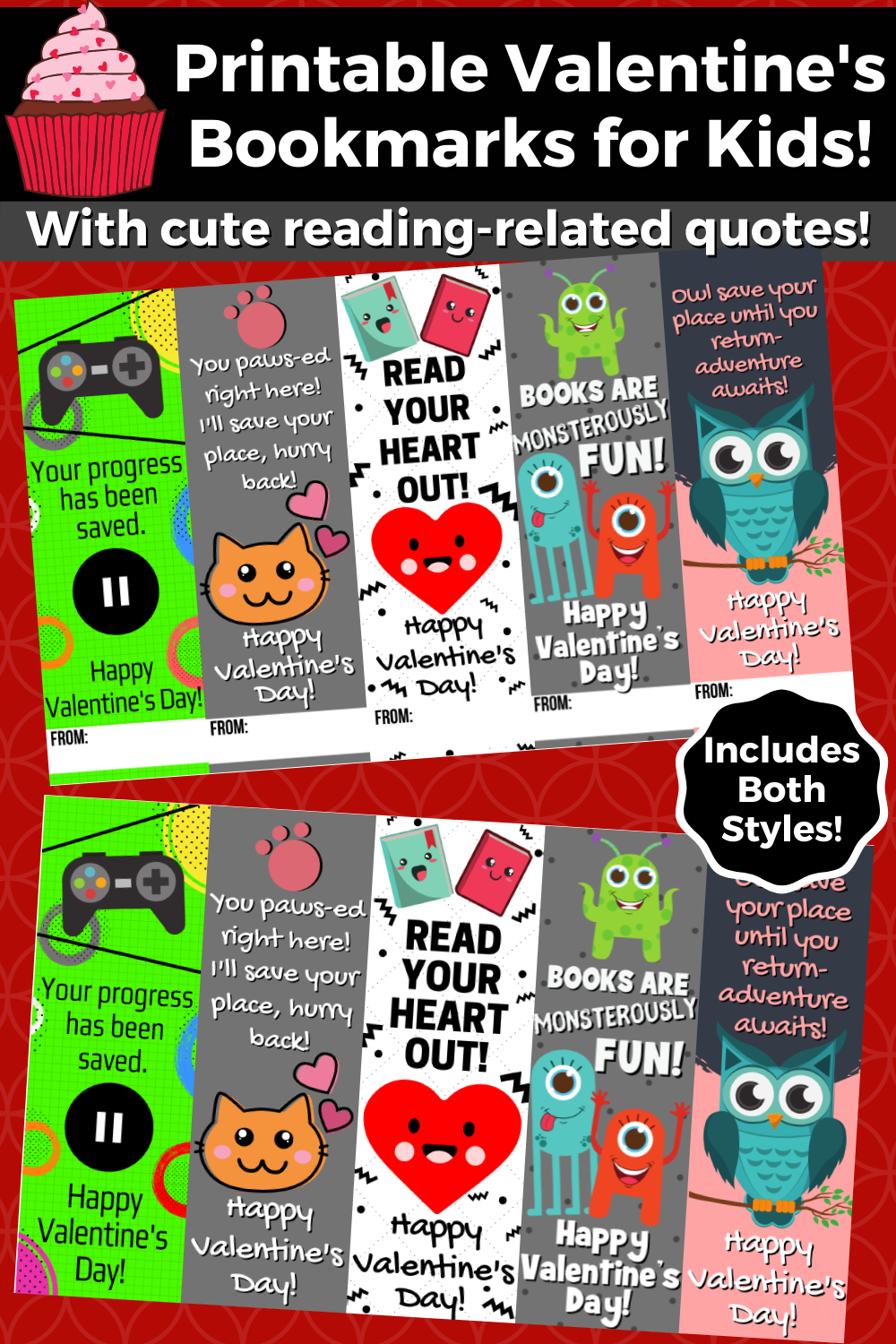 5 Printable Valentine's Bookmarks About Reading for Kids- 2 Styles Included!