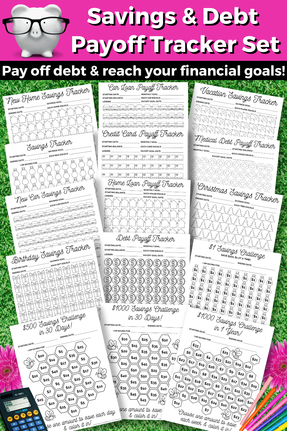 Minimalist Savings & Debt Payoff Tracker Set (15 Pages) - For Instant Download
