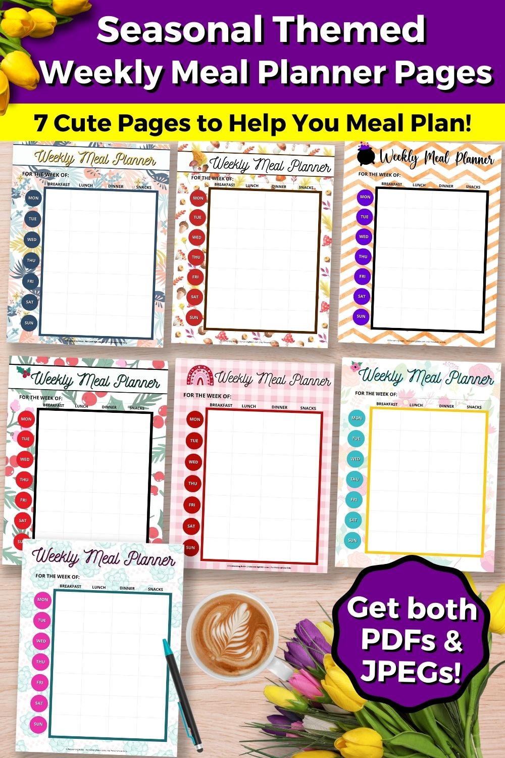 Seasonal Themed Meal Planner Pages (7 Pages) - For Instant Download