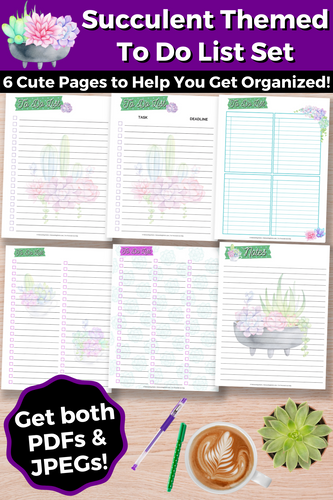 Succulent Themed To Do List Set 6 Cute pages to help you get organized! Get both PDFs & JPEGs!
